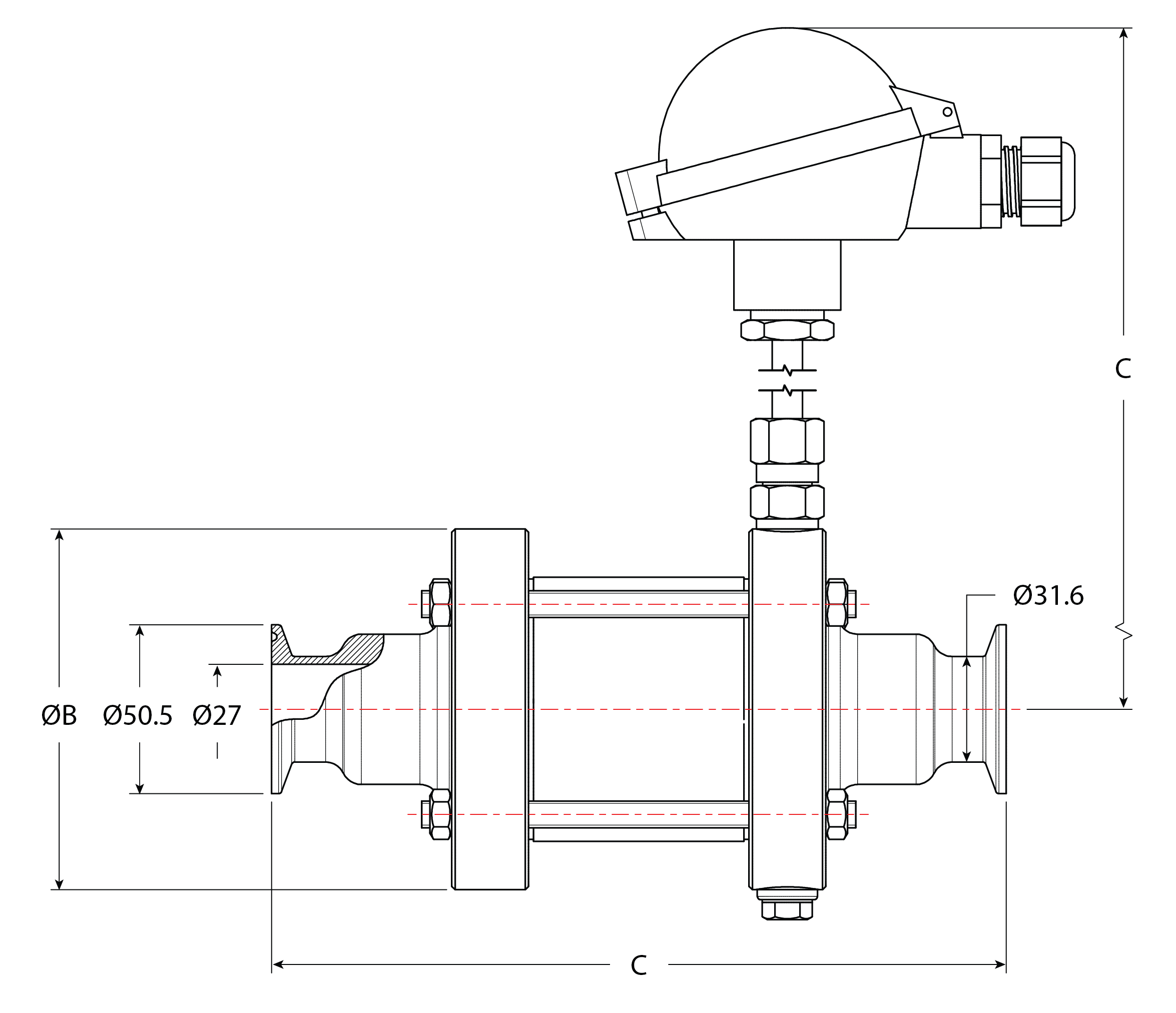 Model 933-A Sanitary Dimensions Illustration