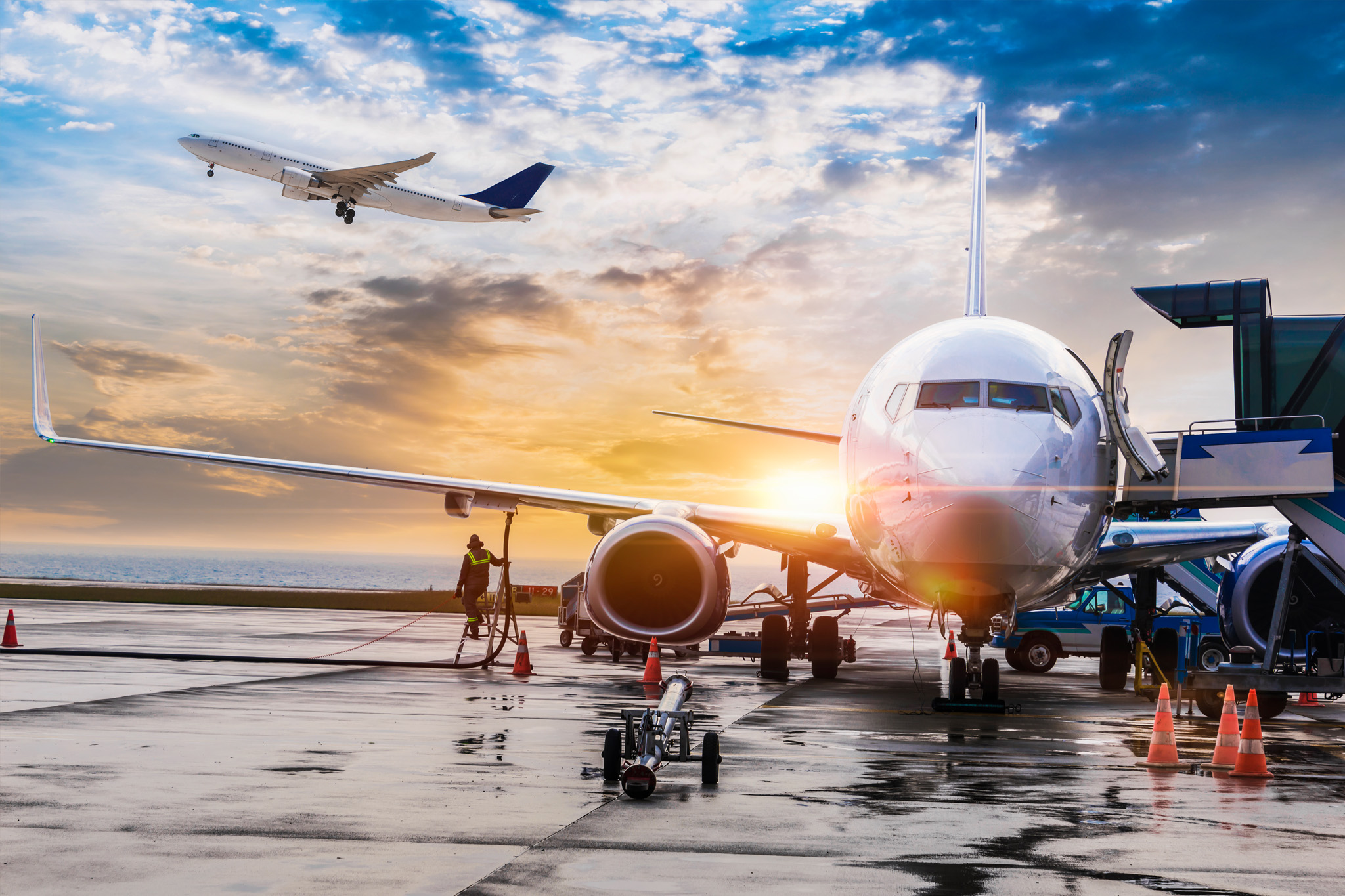 Passenger airplane getting ready for flight