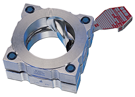 An activated SKR™ rupture disk that has been opened <br />along a circular scored line.